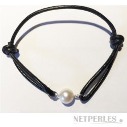 Bracelet Cuir et Or 18k avec une perle d'Eau Douce AAA