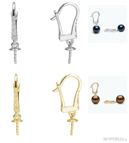 Dormeuses en Or 18k ornées de diamants pour boucles d'oreilles de perles