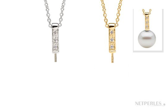 Appret en Or 14k avec diamants, bélière pour pendentif de perle de culture