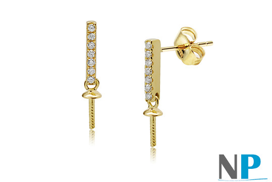 Apprets e Or Jaune et diamants pour boucles d'oreilles de perles