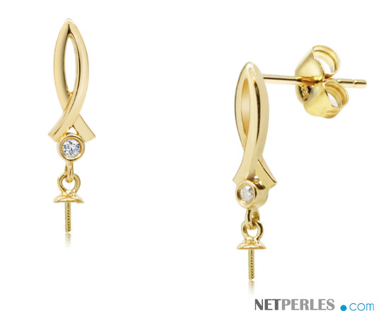 Apprets en Or Jaune et diamants pour boucles d'oreilles de perles