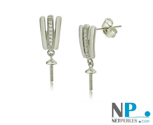 Apprets e Or Gris  et diamanats pour boucles d'oreilles de perles