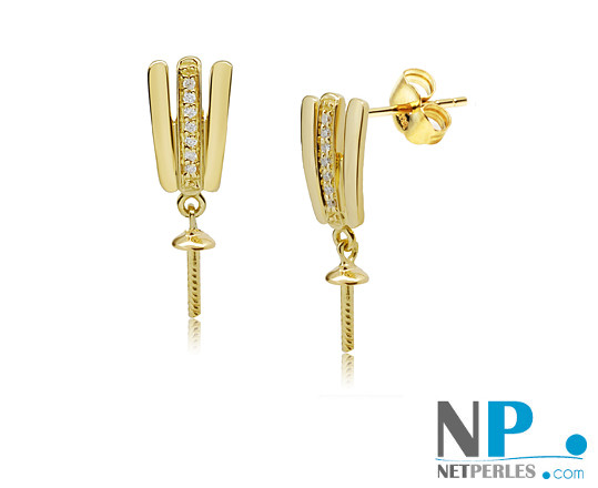 Apprets e Or Jaune et diamants pour boucles d'oreilles de perles