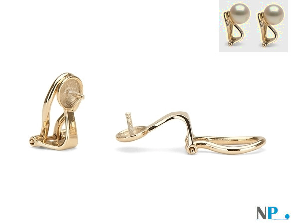 Clips d'oreilles , appret pour boucles en perles de culture, Or Jaune (perles non incluses)