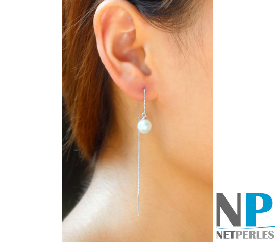 Boucles d'oreilles : Chaines en argent 925 et perles d'Akoya blanches