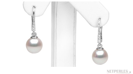 Boucles d'oreilles de perles de culture et diamants