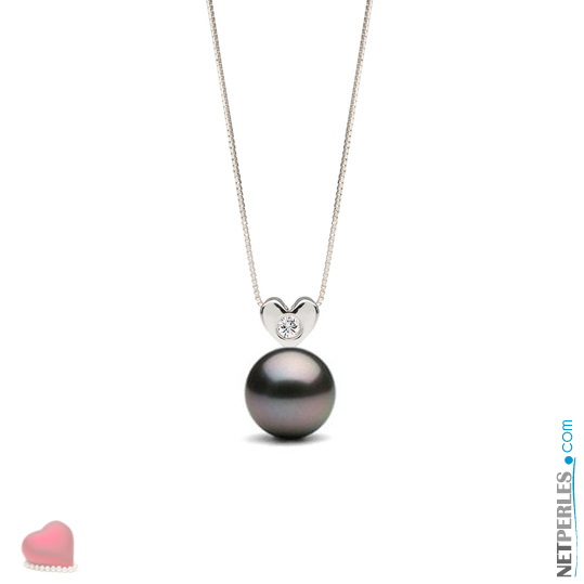 Pendentif Or gris 14 carats et diamant VS1 avec perle noire de tahiti qualité AAA
