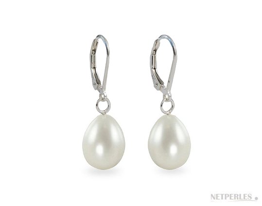 Boucles d'oreilles de perles d'eau douce Goutte sur dormeuses en argent 925