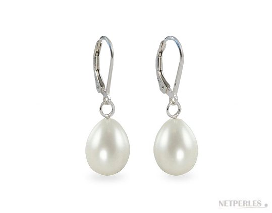 Boucles d'oreilles de perles d'eau douce Goutte sur dormeuses en argent 925