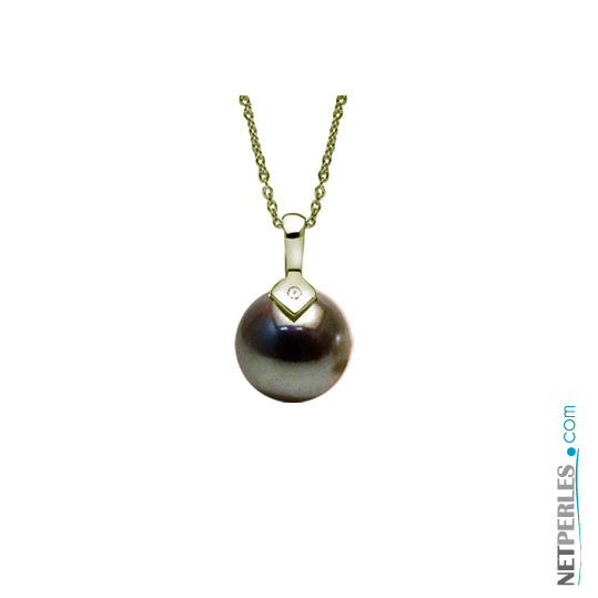 PERLE NOIRE  sur pendentif en Or et diamant