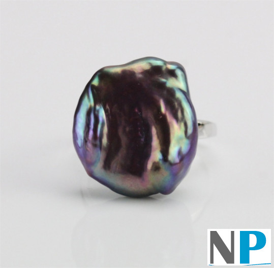 Anello Argento 925 con perla d'acqua dolce lustro metallico violaceo 17,5 mm