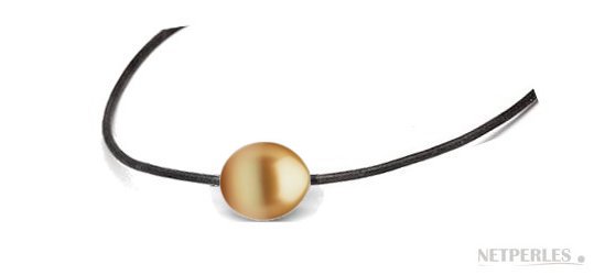 Lien de cuir, collier ou bracelet,  traversant une perle d'australie goutte dorée