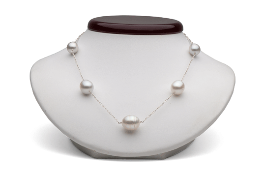 Collier de 5 perles d'Australie baroques sur chaine or 14k
