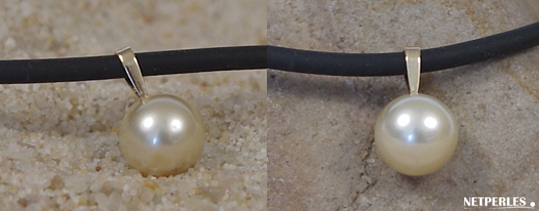 pendentif perle d'australie sur lien de neoprene et beliere or