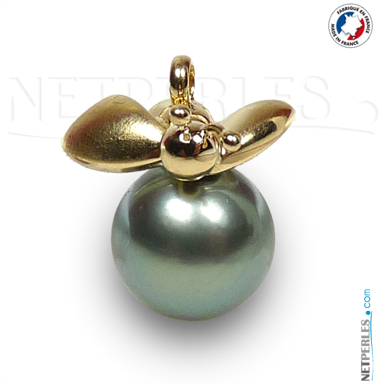 Pendentif Abeille Or 18 carats et perle noire de Tahiti