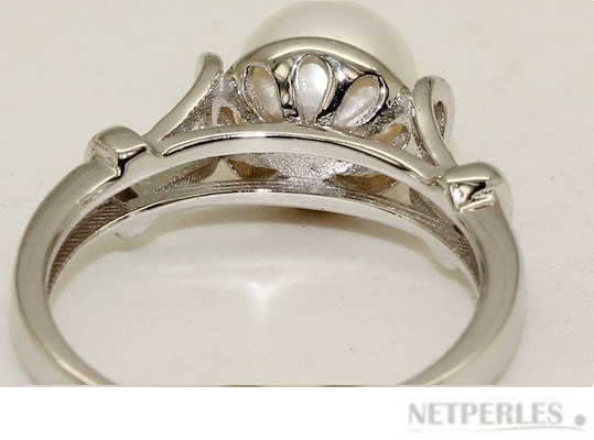 Anello in Argento 925 con perla a bottone d'acqua dolce 7-8 mm AA+