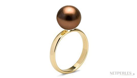 Bague Or 14k avec perle de culture d'eau douce couleur chocolat