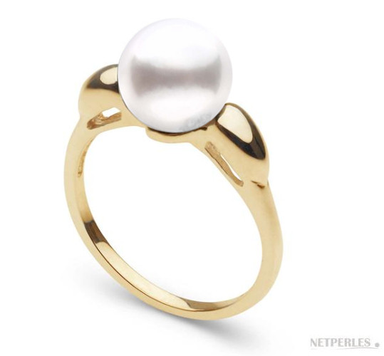 Bague en or jaune et perle d'eau douce DOUCEHADAMA blanche Bague perle d'eau douce DOUCEHADAMA blanche