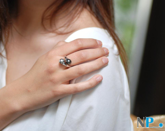 Bague en Argent Toi & Moi avec perles de Tahiti