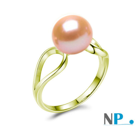 Anello in oro giallo con perla rosa pesca DOLCEHADAMA