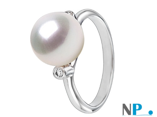 Bague en Argent 925 diamants et perle de culture d'Eau Douce DOUCEHADAMA 