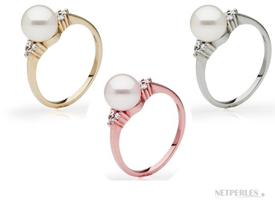Bague Trigone en Or Jaune, Gris ou Rose, perle DOUCEHADAMA Blanche Bague Trigone en Or Jaune, Gris ou Rose, perle DOUCEHADAMA Blanche