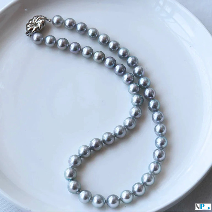 Collier de perles d'Akoya bleues argentées Collier de perles d'Akoya bleues argentées