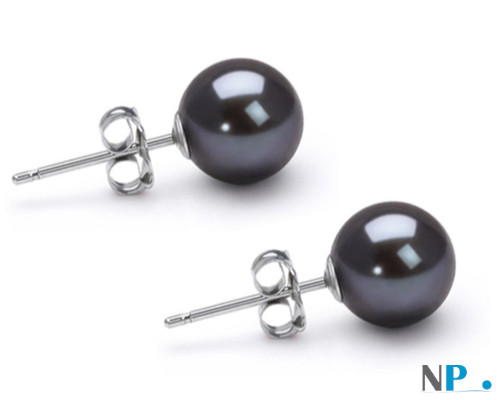 Boucles d'oreilles de perles d'Akoya noires aux reflets bleus