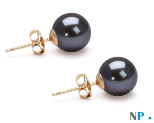 Paire de boucles d'Oreilles de perles de culture d'Akoya noires