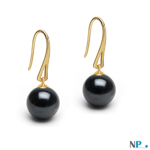 Boucles d'oreilles avec perles d'eau douce noires dormeuses ouvertes en Or Jaune