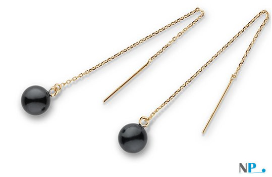 Paire de boucles d'Oreilles en Or Jaune avec perles de culture d'Akoya noires