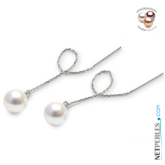 Boucles - chaine en Argent 925 avec Perles de culture Blanches DOUCEHADAMA