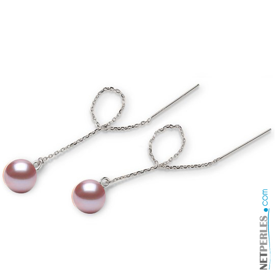 Boucles d'oreilles : Chaines en Argent 925 et  Perles d'Eau Douce couleur lavande AAA