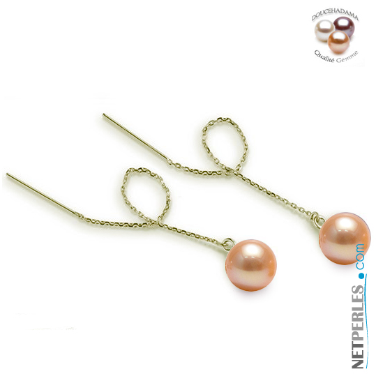 Boucles - Chaine et perle d'eau douce couleur peche - qualite DOUCEHADAMA