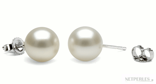 Boucles d'oreilles de perles d'Australie blanches argentées AAA