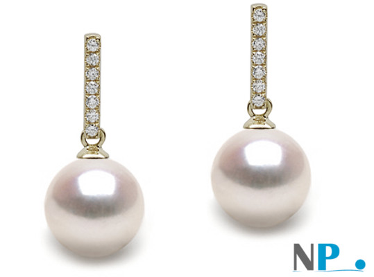 Boucles d'oreilles de perles de culture d'Akoya blanches en Or Gris et Diamants
