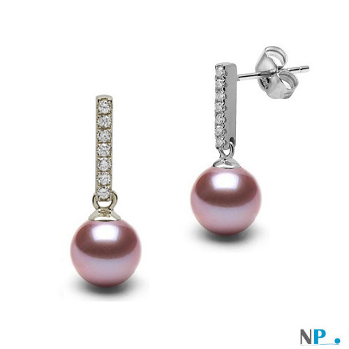 Boucles d'oreilles de perles de culture d'eau douce DOUCEHADAMA couleur lavande naturelle en Argent 925 et zirconiums