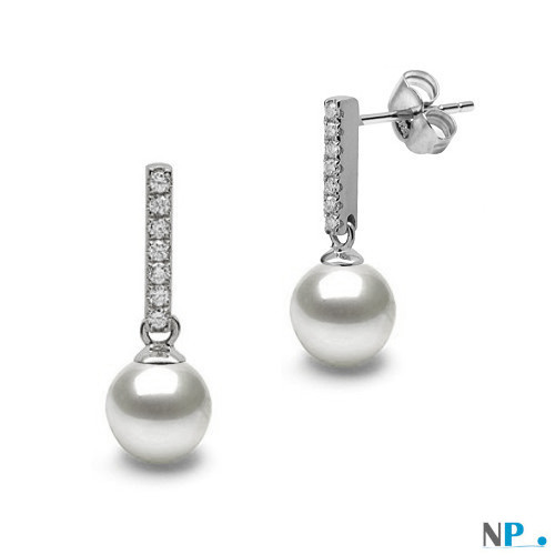 Boucles d'oreilles de perles de culture d'eau douce DOUCEHADAMA blanches en Argent 925 et zirconiums