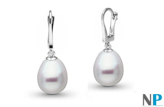 Orecchini in Oro bianco 14k perle Australiane bianche a goccia 10-11 mm