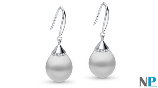 Boucles d'oreilles Argent 925 zirconiums et Perles de d'Australie Gouttes AA+/AAA