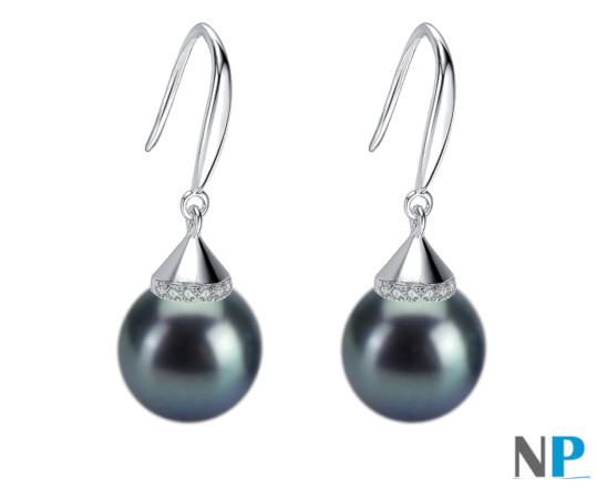 Boucles d'oreilles en Argent 925 zirconiums et perles lavandes d'eau douce AAA