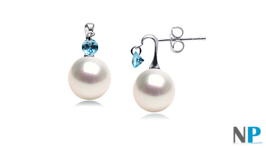 Boucles d'oreilles en or gris 18k et perles blanches Akoya