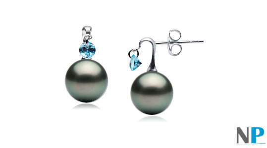 Boucles d'oreilles en Or Gris 18k avec perles de Tahiti AAA