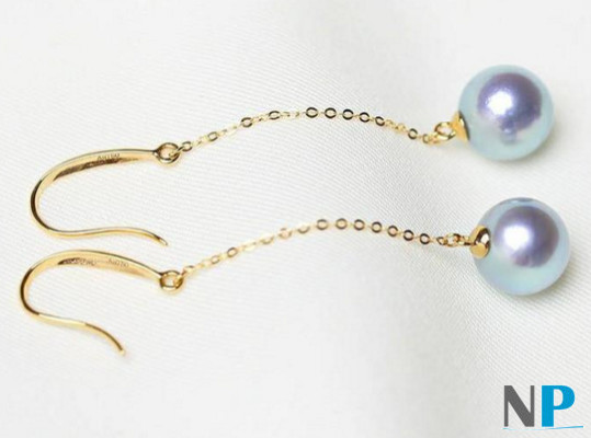 Paire de boucles d'oreilles de perles de culture Akoya bleues argentées sur Or 18k