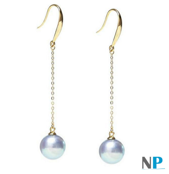 Paire de boucles d'oreilles de perles de culture Akoya bleues argentées sur Or 18k