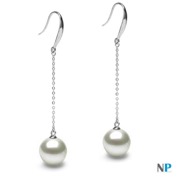 Boucles d'oreilles en or gris avec perles blanches d'eau douce qualité DOUCEHADAMA