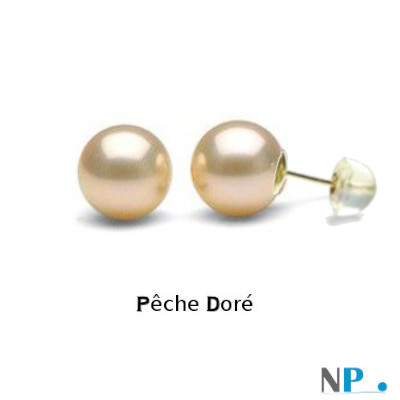 Boucles d'oreilles de perles de culture d'eau douce Peche Métalliques, qualité Doucehadama