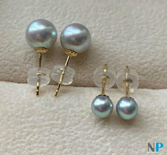 Boucles d'oreilles en or jaune 18k avec perles bleues Akoya