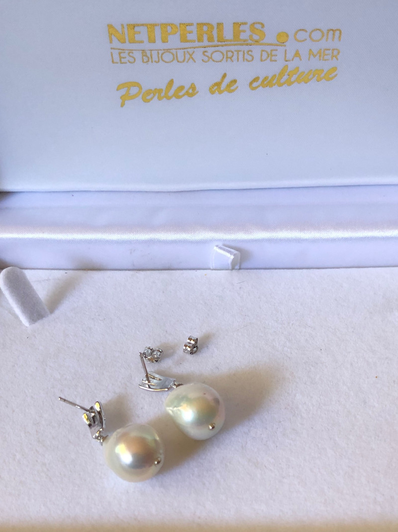 Boucles d'oreilles en Argent 925 zirconiums et perles d'eau douce soufflées