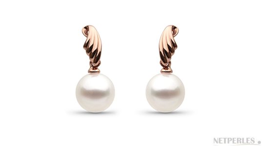 Boucles d'oreilles en Or Rose avc perles d'Akoya blanches de qualité AAA